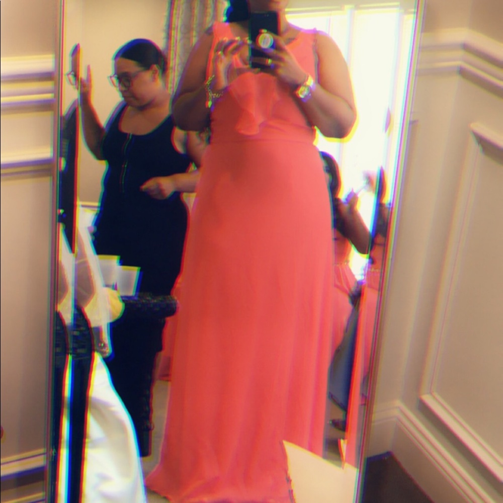 David’s bridal Guava brides maid chiffon dress.